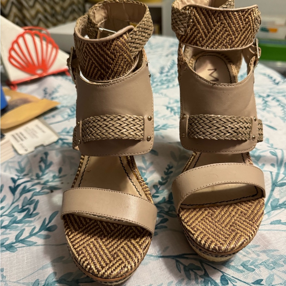MIA Tan and Brown Woven Wedges